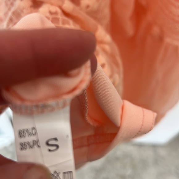 Peach prairie dress vintage lace style off the shoulder floral design small med - Picture 11 of 15